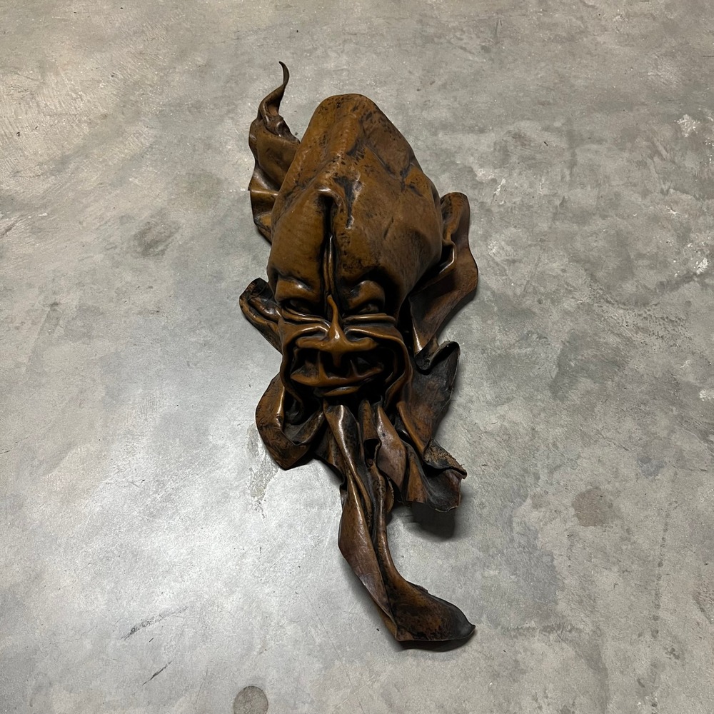 Vintage Handcrafted Leather Mold Face Mask Wall Decor Folk Art Brown Sculpture